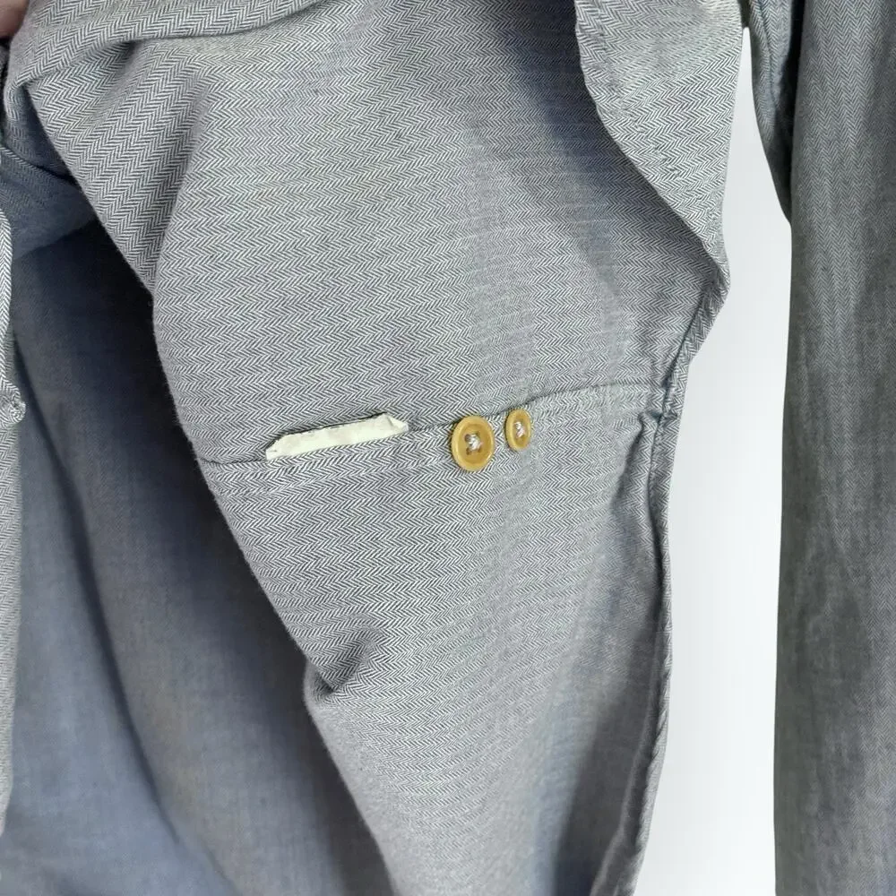 J Crew Slim Fit Herringbone Shirt Mens M Blue Long Sleeve Button Up Cotton